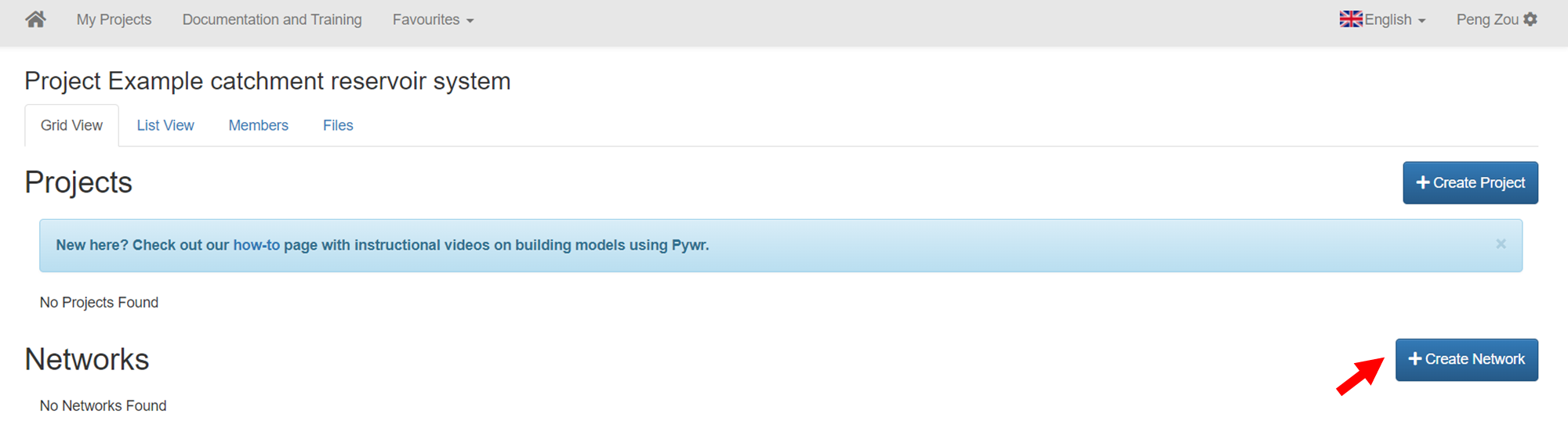 Create a new network: step 1