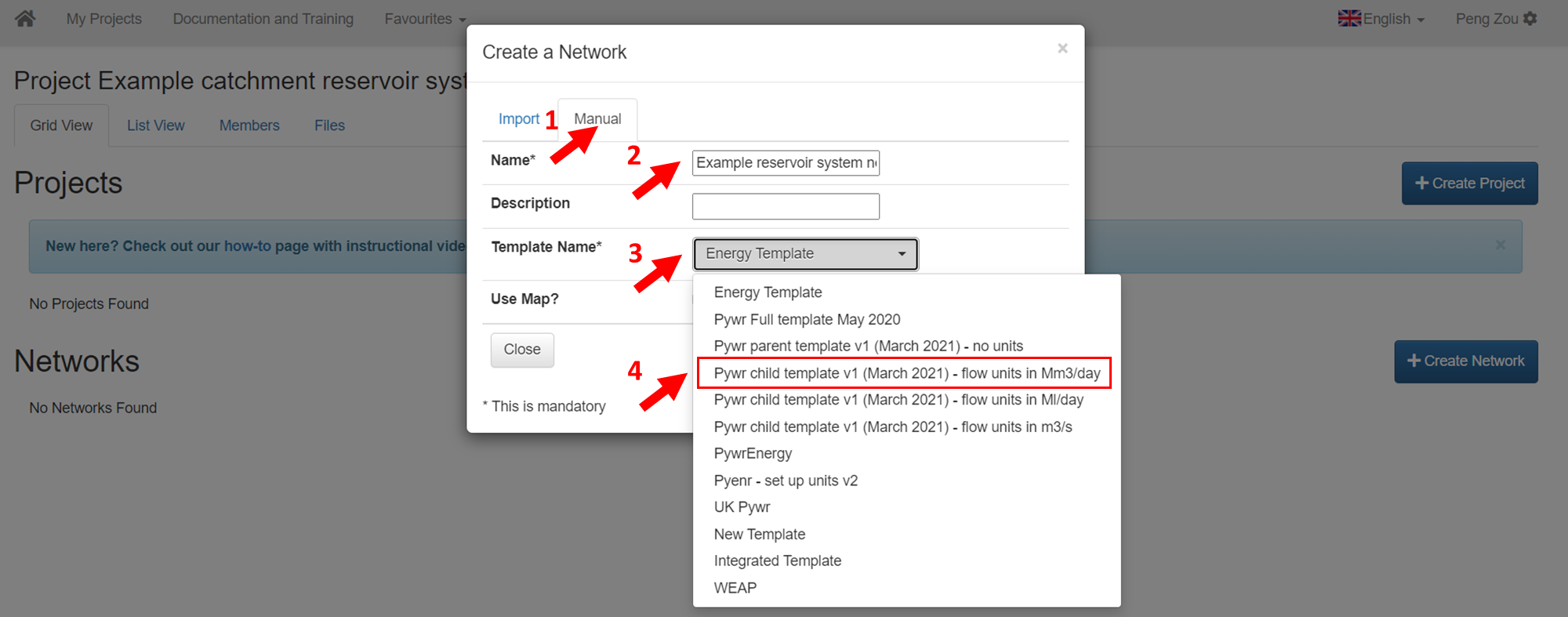Create a new network: step 2