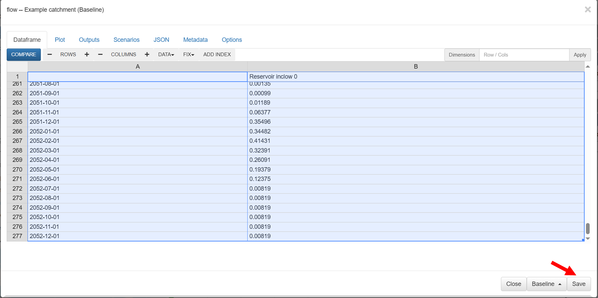 Save inflow data