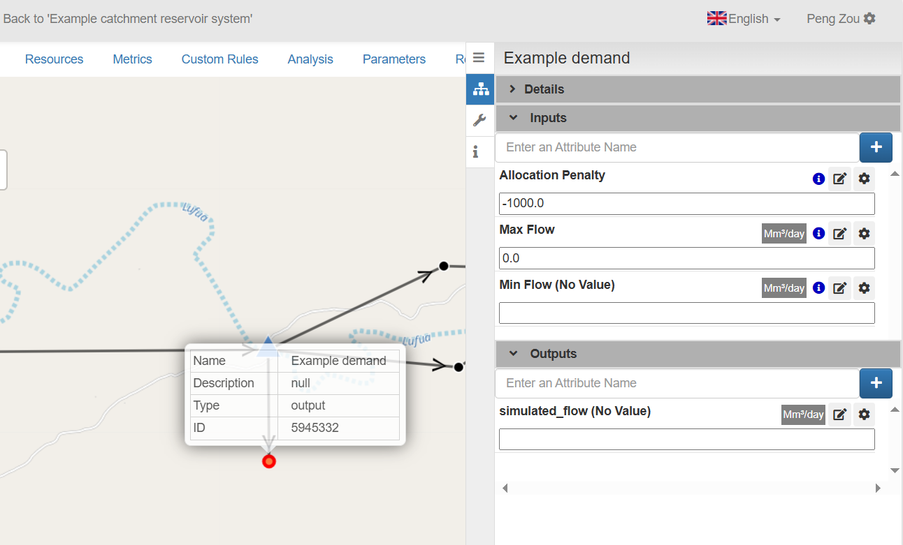 The attributes defined on the Example demand node