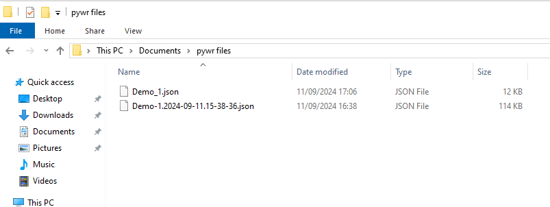 Pywr files in the folder