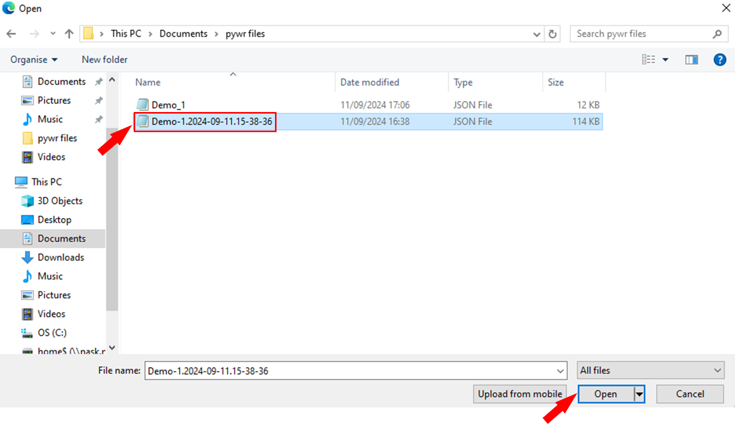 Choose the Hydra JSON file
