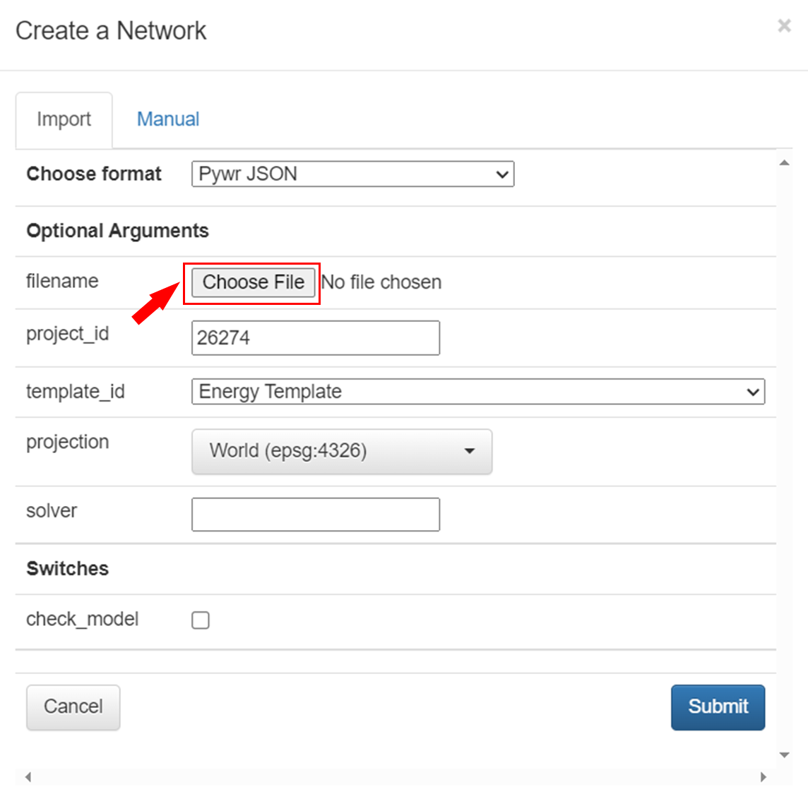 Click 'Choose File'